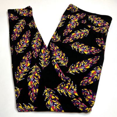 NEW LuLaRoe TC Leggings BLACK PURPLE HOT PINK Colorful Tribal FEATHER Plume Bird